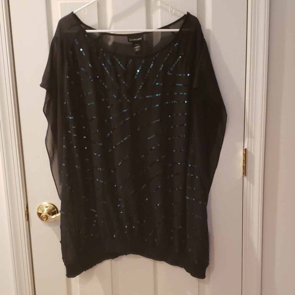 Black Top with Green Sequins
